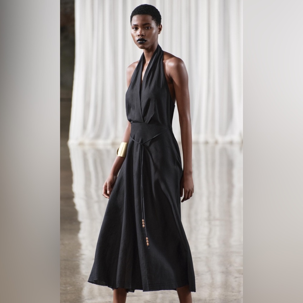 Zara Black Halter Midi Dress Medium
